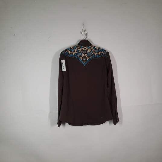 Womens Embroidered Collared Long Sleeve Snap Front Shirt Size Large image number 2