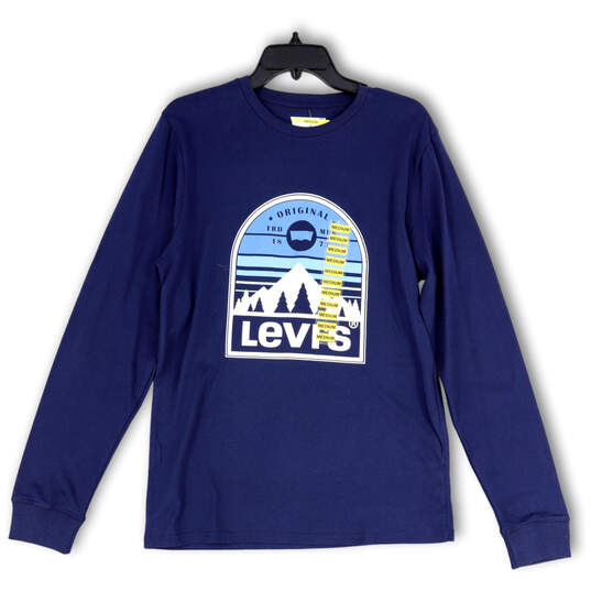 NWT Mens Blue Graphic Crew Neck Long Sleeve Pullover T-Shirt Size Medium image number 1