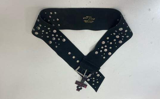 Betsey Johnson Black Suede Leather Studded Wide Belt Waist Cincher Size M image number 7