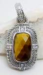 Judith Ripka 925 Faceted Tigers Eye & Cubic Zirconia Cable Rectangle Pendant image number 1