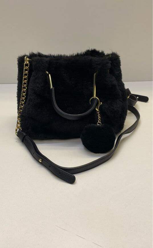 Issac Mizrahi Fuzzy Mini Satchel Handbag Black image number 2