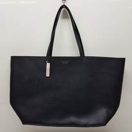 Victoria Secret Tote Bag Black Faux Leather Overnight Travel Large