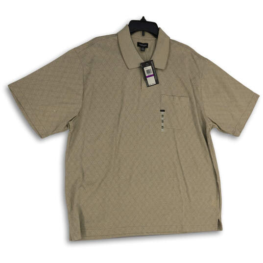 NWT Mens Brown Geometric Spread Collar Short Sleeve Polo Shirt Size XXL image number 1