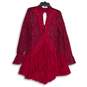 NWT Free People Womens Red Lace Bell Sleeve Asymmetrical Hem A-Line Dress Size L image number 1