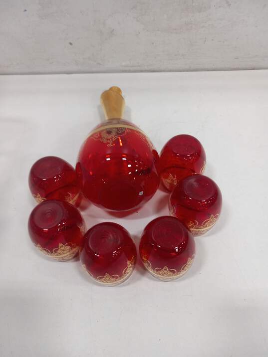 7PC Mitchell Venezia (2000) Red & Gold Decanter & Glasses Set image number 3