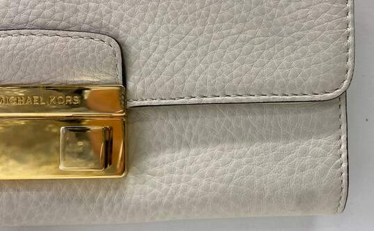 Michael Kors Leather Slide Lock Flap Crossbody Cream image number 5