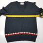 Vintage Young Pendleton navy blue v neck wool sweater with geometric trim image number 6