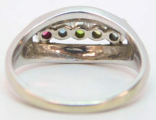 14K White Gold Aqua Pink Spinel Citrine Topaz & Peridot Brushed & Smooth Tapered Band Ring 3.8g image number 9