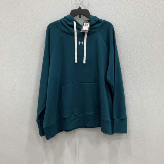 NWT Womens Teal Green Long Raglan Sleeve Rival Fleece Pullover Hoodie Size 2X image number 1