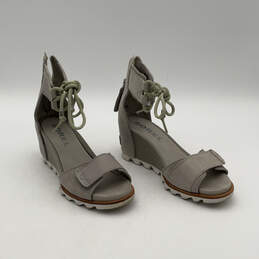 Womens Joanie NL2824-081 Gray Leather Back Zip Ankle Strap Sandals Size 7.5