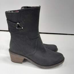 Teva Leather Black Side Zip Heeled Boots Size 6.5