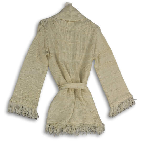 NWT Womens White Fringe Belted Button Front Cardigan Sweater Size M/L image number 2