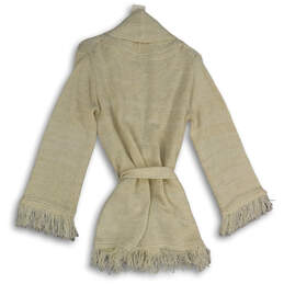 NWT Womens White Fringe Belted Button Front Cardigan Sweater Size M/L alternative image