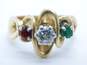 Vintage 14K Yellow Gold 0.56 CT Round Diamond Emerald Garnet Freeform Ring 7.0g image number 2