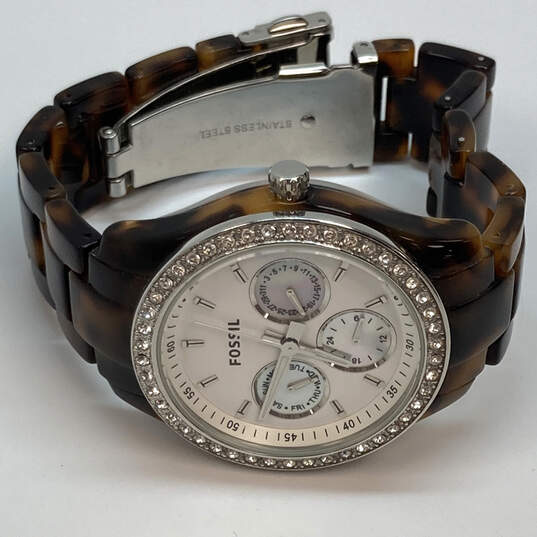 Designer Fossil ES-2456 Silver-Tone Adjustable Strap Analog Wristwatch image number 2
