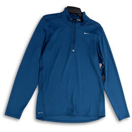 Mens Blue Mock Neck 1/4 Zip Long Sleeve Dri-Fit Running Pullover Shirt Sz M