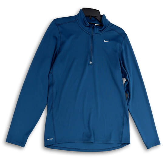 Mens Blue Mock Neck 1/4 Zip Long Sleeve Dri-Fit Running Pullover Shirt Sz M image number 1