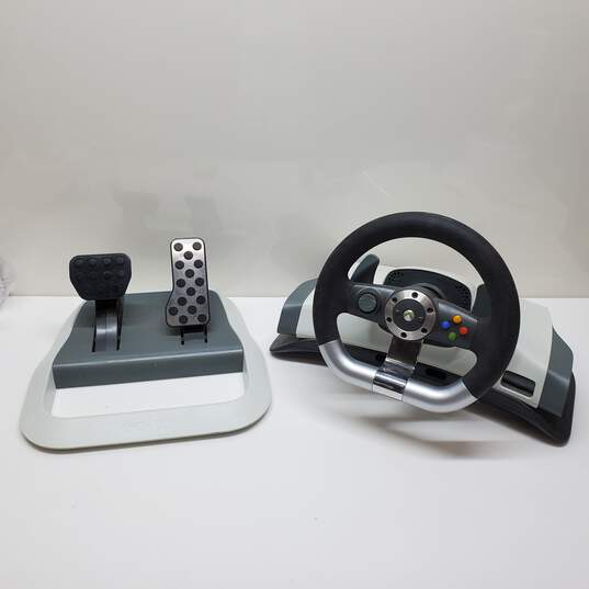 Xbox 360 Wireless Force Feedback Steering Wheel w/Pedals Untested For Parts/Repair image number 1
