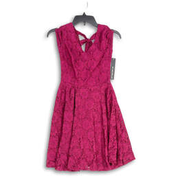 NWT Womens Purple Lace V-Neck Back Zip Knee Length A-Line Dress Size 0