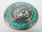 Vintage Taxco MVS & FP Signed 925 Turquoise Inlay Disc Pendant Brooches 38.7g image number 3