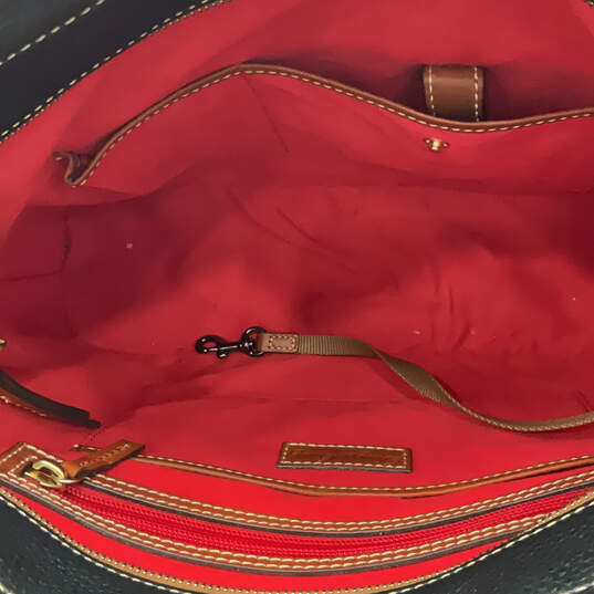 Womens Black Brown Leather Inner Pockets Bottom Studs Zipper Tote Bag image number 5