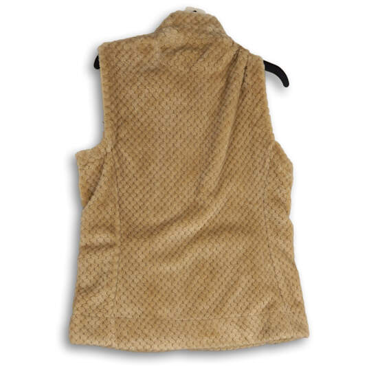 Womens Beige Sleeveless Mock Neck Pockets Full-Zip Vest Jacket Size Medium image number 2