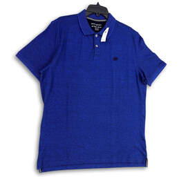 NWT Mens Blue Short Sleeve Spread Collar Button Front Polo Shirt Size XL
