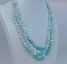Artisan 925 Amazonite & White Pearls Beaded Multi Strand Statement Toggle Necklace 124g alternative image