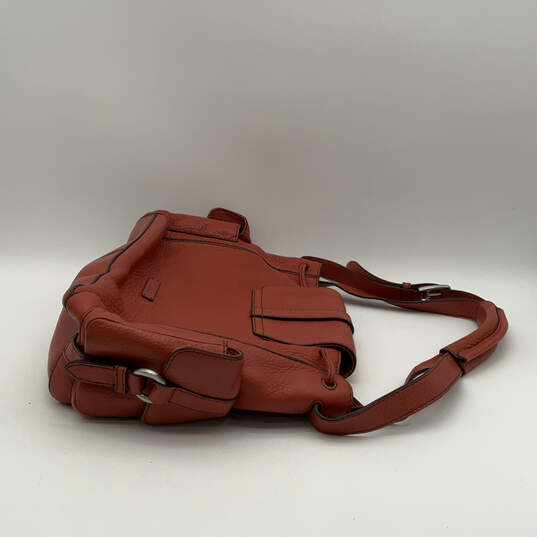 Womens Orange Leather Inner Pockets Adjustable Strap Shoulder Bag image number 4