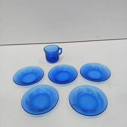 Bundle of 5 Hazel Atlas Moderntone Cobalt Blue Depression Glass Saucers & 1 Mug