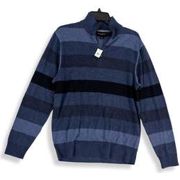 NWT Mens Blue Striped Long Sleeve Mock Neck 1/4 Zip Pullover Sweater Sz XL alternative image