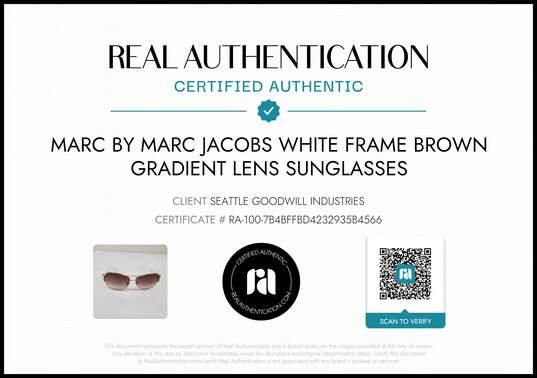 Marc by Marc Jacobs White Frame Brown Gradient Lens Aviator Sunglasses w/COA image number 2