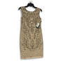 NWT Womens Nude Silver Beaded Round Neck Sleeveless Shift Dress Size 6 image number 2