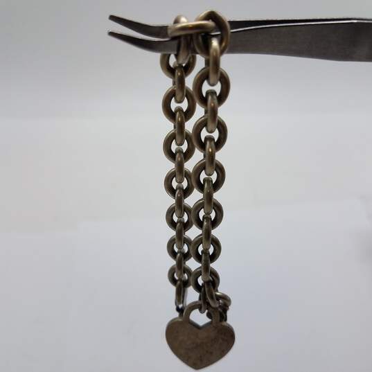 Sterling Silver Rolo Link Chain heart Charm 6 1/2 Bracelet 29.g image number 4