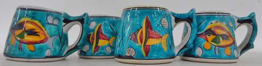 Set Of 4 Ikaros Pottery Cup/Mug Hand Made in Rhodes, Greece Hand Made & Painted N-8 image number 1