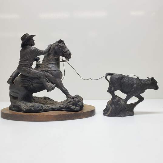 Terrance Patterson "In the Money" 1991 Statue Bronze Finish 15x13x7.5"+ 7x6x3" image number 1