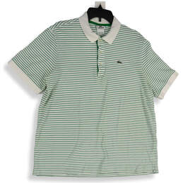 Mens White Green Striped Short Sleeve Spread Collar Polo Shirt Size 7/XXL
