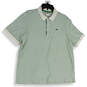 Mens White Green Striped Short Sleeve Spread Collar Polo Shirt Size 7/XXL image number 1