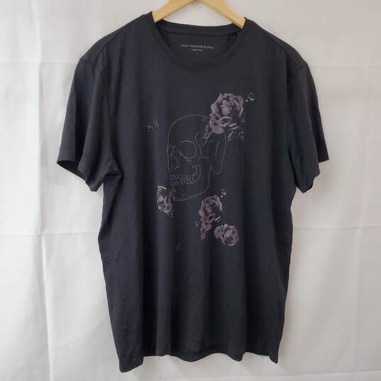 John Varvatos Skull Roses Black T-Shirt Women's LG NWT image number 1