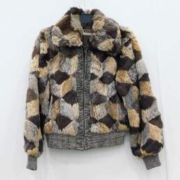 Vintage Dino Ricco Patchwork Brown Rabbit Fur Short Lined Coat Women's Size M