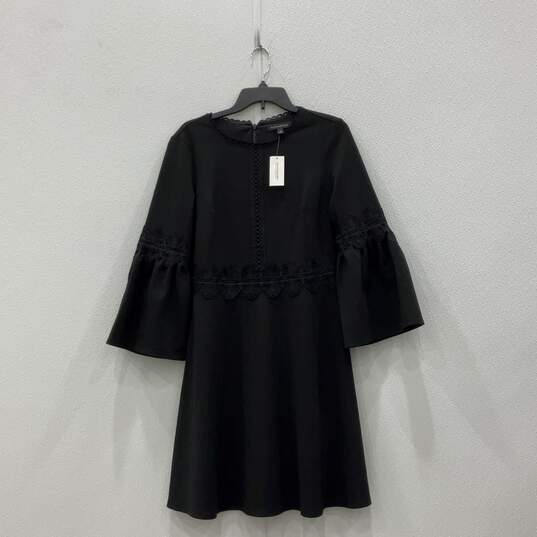 NWT Womens Black Round Neck Back Zip Bell Sleeve Fit And Flare Dress Size 6 image number 1