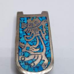 TR-41 Mexico Sterling Silver Turquoise Chip Inlay Morey Clip 23.9 alternative image