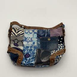 Womens Blue Multi Design Patchwork Inner Zipper Pocket Hobo Bag Purse