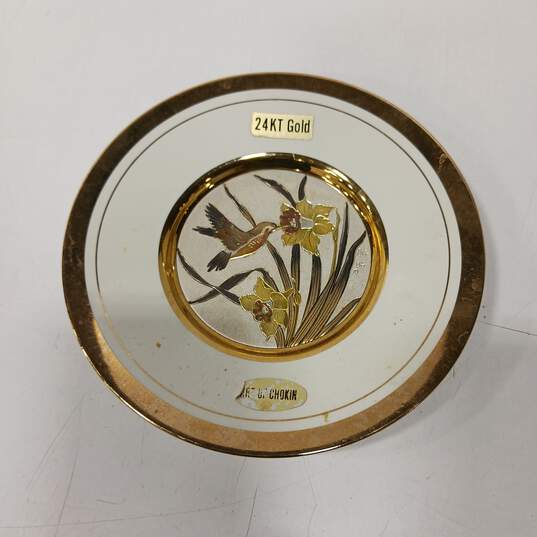 Chokin Bird & Flower 24k Gold Decorative Plate image number 1