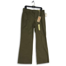 NWT Womens Green Flat Front Pockets Button Bootcut Leg Dress Pants Size 12