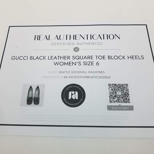 AUTHENTICATED Gucci Black Leather Square Toe Block Heels Size 6.5 image number 6