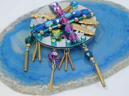 Liztech 916 Mixed Metals Shield of Silence Blue Pink & Green Crystals & Feathers Wire Wrapped Statement Brooch 23.6g alternative image