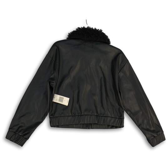 NWT Womens Black Long Sleeve Pockets Full-Zip Leather Jacket Size Medium image number 2
