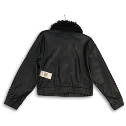NWT Womens Black Long Sleeve Pockets Full-Zip Leather Jacket Size Medium alternative image