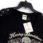 NWT Womens Black Graphic Print Beaded Cap Sleeve Pullover T-Shirt Size L image number 2
